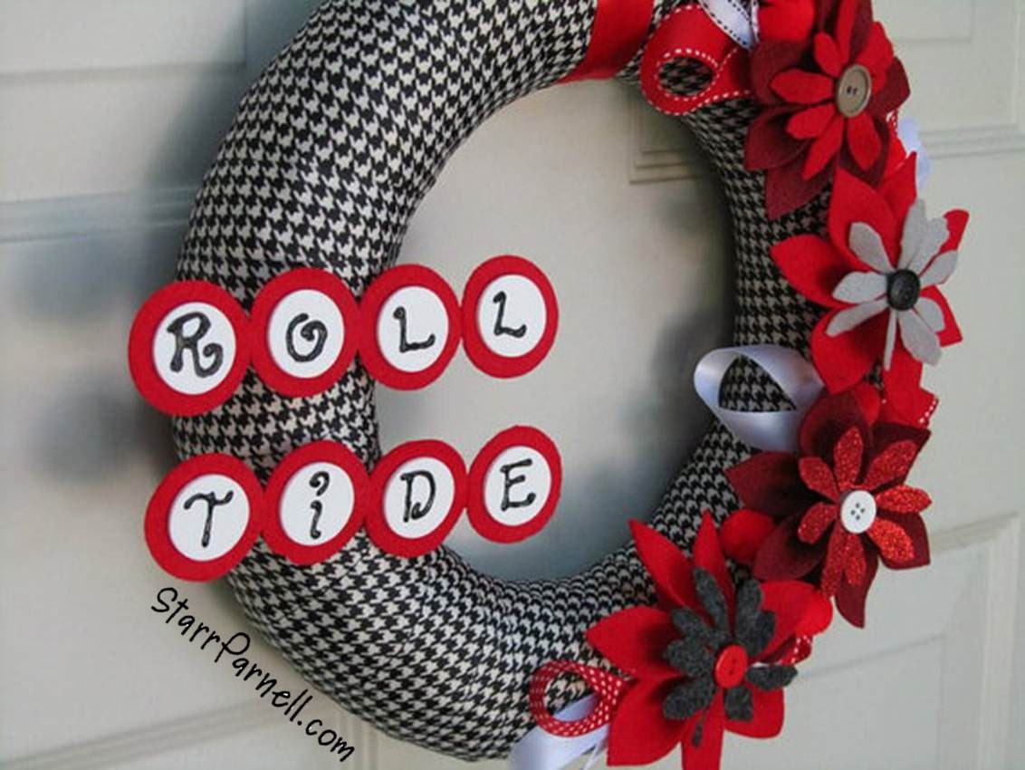 University of Alabama Wreath Fall Houndstooth Daisy Style Roll Tide Ribbon Felt Flower Wreath 12"