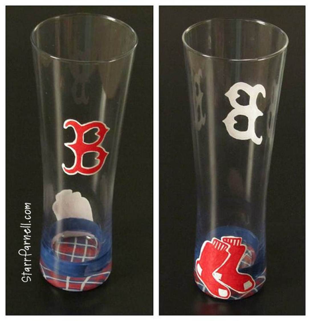 Boston Red Sox Glass Custom Painted Beer Pilsner