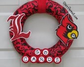 University of Louisville Wreath U of L Black and Red Ribbon Cardinal and Go Cards Fall Style Wreath 12"