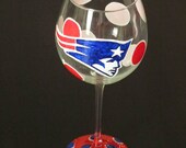 New England Patriots Wine Glass Custom Hand Painted Stripe Style or Polkadots