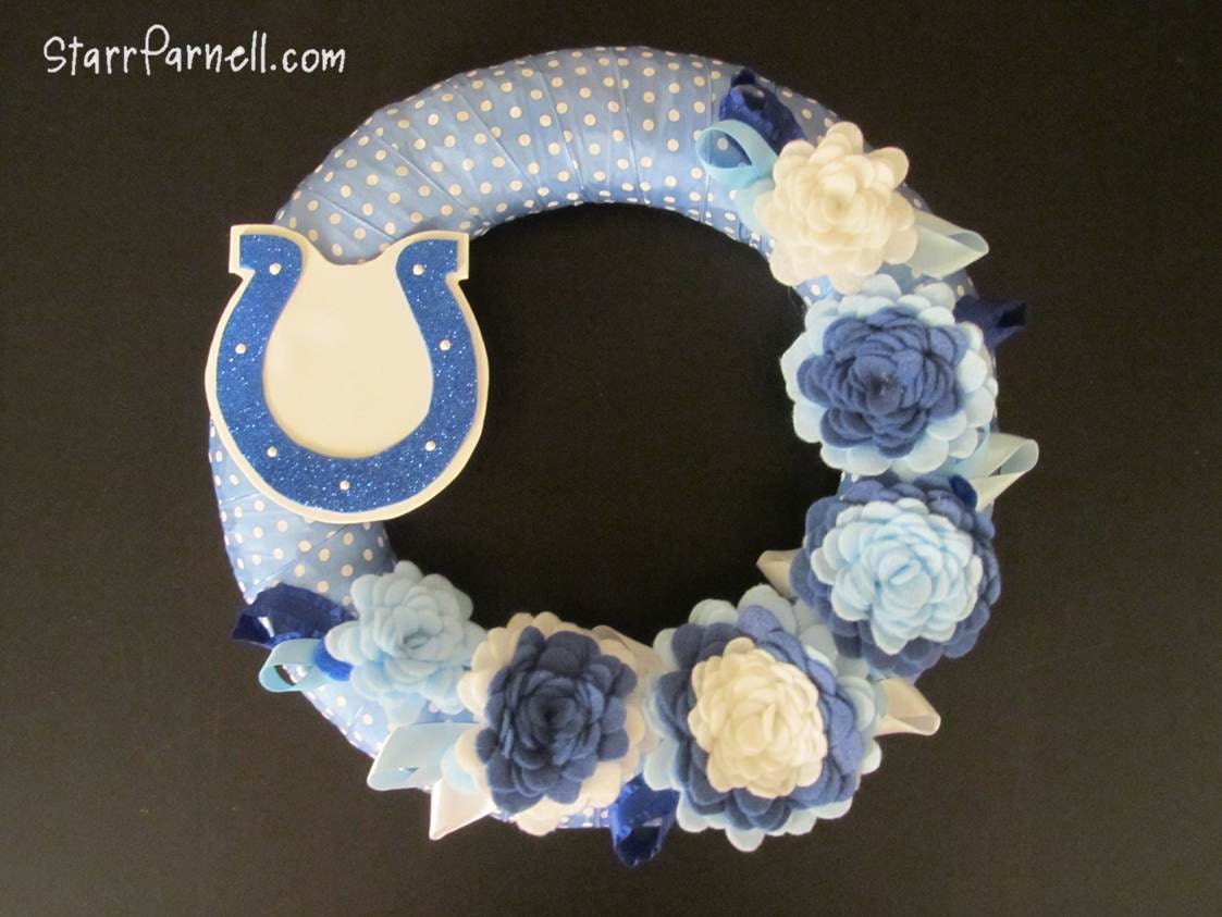 Colts Wreath Indianapolis Polkadot Ribbon Rose Style Felt Flowers 12"