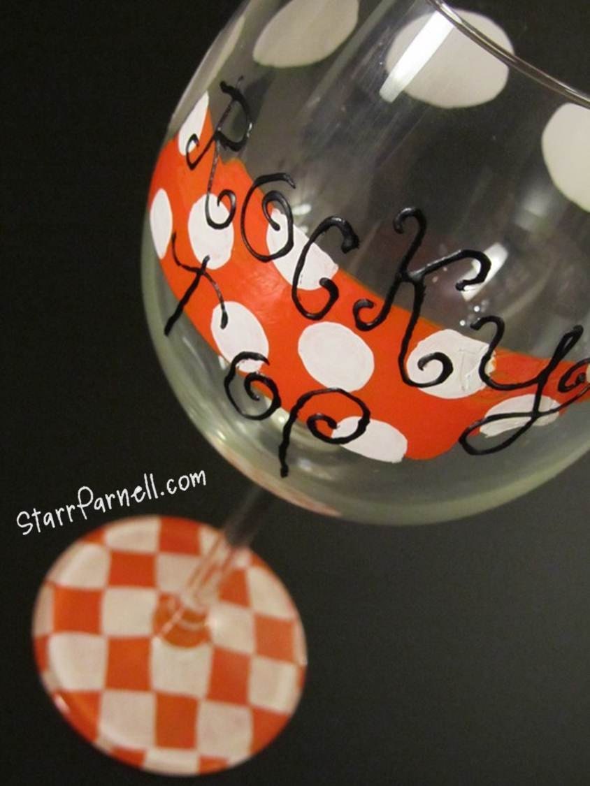 Rocky Top Tennessee Wine Glass Hand Painted Polkadot Checkers