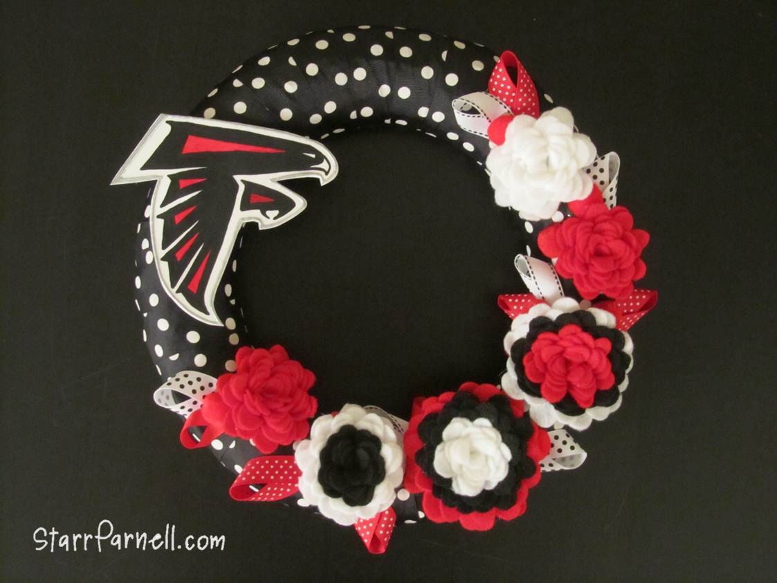 Falcons Wreath Atlanta Georgia Polkadot Ribbon Rose Style Felt Flowers 12"