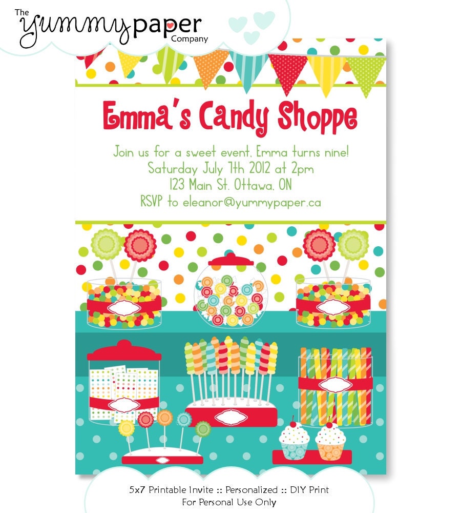 Candy Shoppe Party Invitation - Personalized Birthday Printable Invite .. cs01 Il_170x135