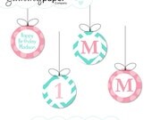 Printable Aqua and Pink Party Circles - Personalized Monogram Birthday Party Tags or Toppers .. acp01 Il_170x135