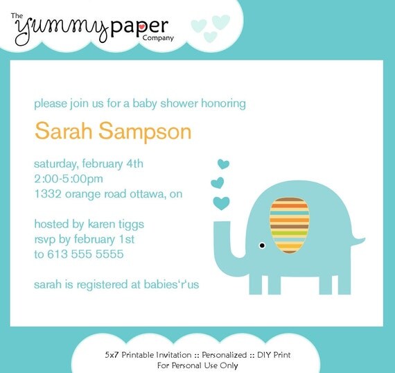 Blue Elephant Baby Shower Invitation ... Custom Printable Digital Invite Il_570xn