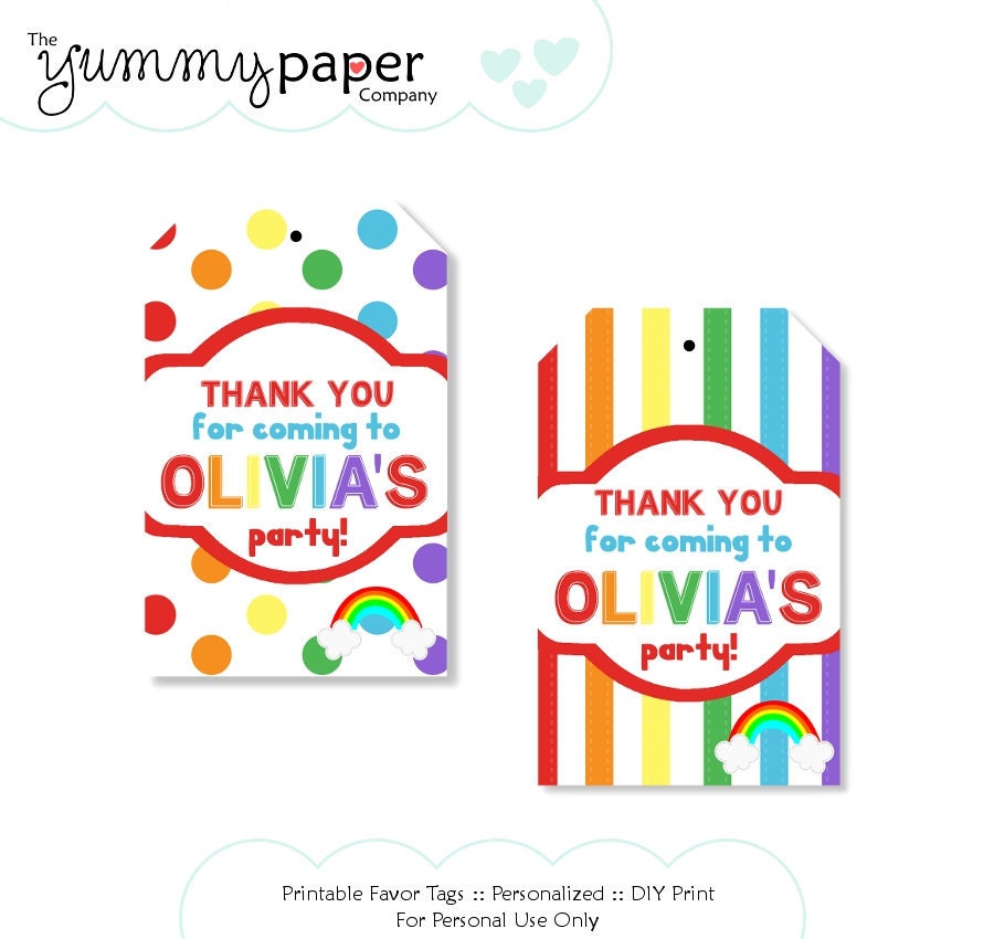 Classic Rainbow Party - Favor Tags Choose 1 Design... Custom DIY Party Printables rp01 Il_570xn