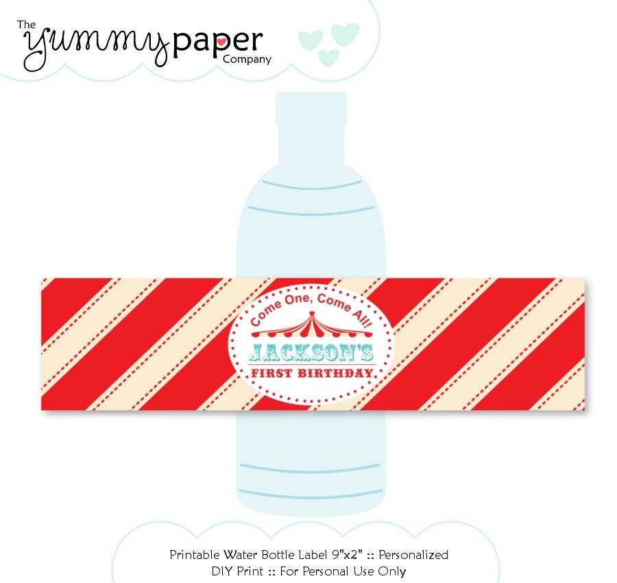 Spectacular Vintage Circus Party Water Bottle Labels ... Personalized Party Printables .. svc01