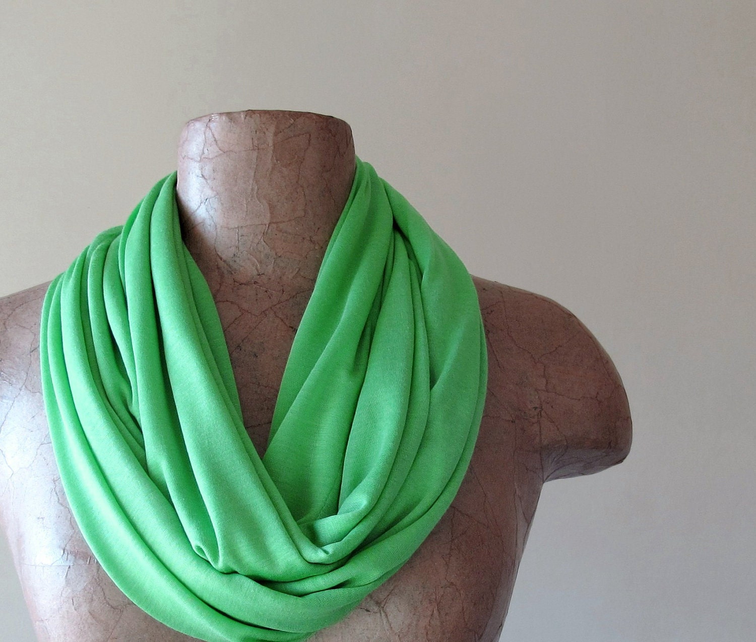 Spring Green Infinity Scarf - Lightweight Cotton Jersey Infinity Loop Scarf - Handmade Green Circle Scarf