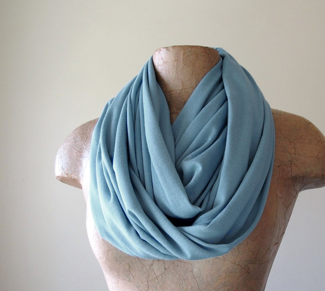 Powder Blue Infinity Scarf - Jersey Cotton Loop Scarf - Handmade Medium Weight Blue Circle Scarf Cowl