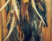 Autumn Night, Handmade Natural Extra Long Chain Feather Hair Extension Clip 17 inches long