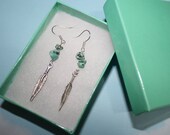 Small Turquoise Howlite Beaded and Silver Feather Charm Earrings, Gift for Bridemaid, Blue Wedding