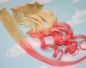 Peachy Pink Dip Dyed Hair Extensions For Blonde Hair, 20-22 inches long, Clip In Hair Extensions, Hippie Hair, Pastel Festival Hair