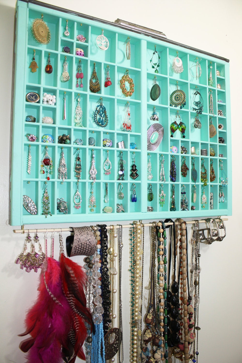 Handmade type drawer, necklace display, accessories storage, Unique Earring Holder, Gift for her, jewelry box, type tray jewelry display