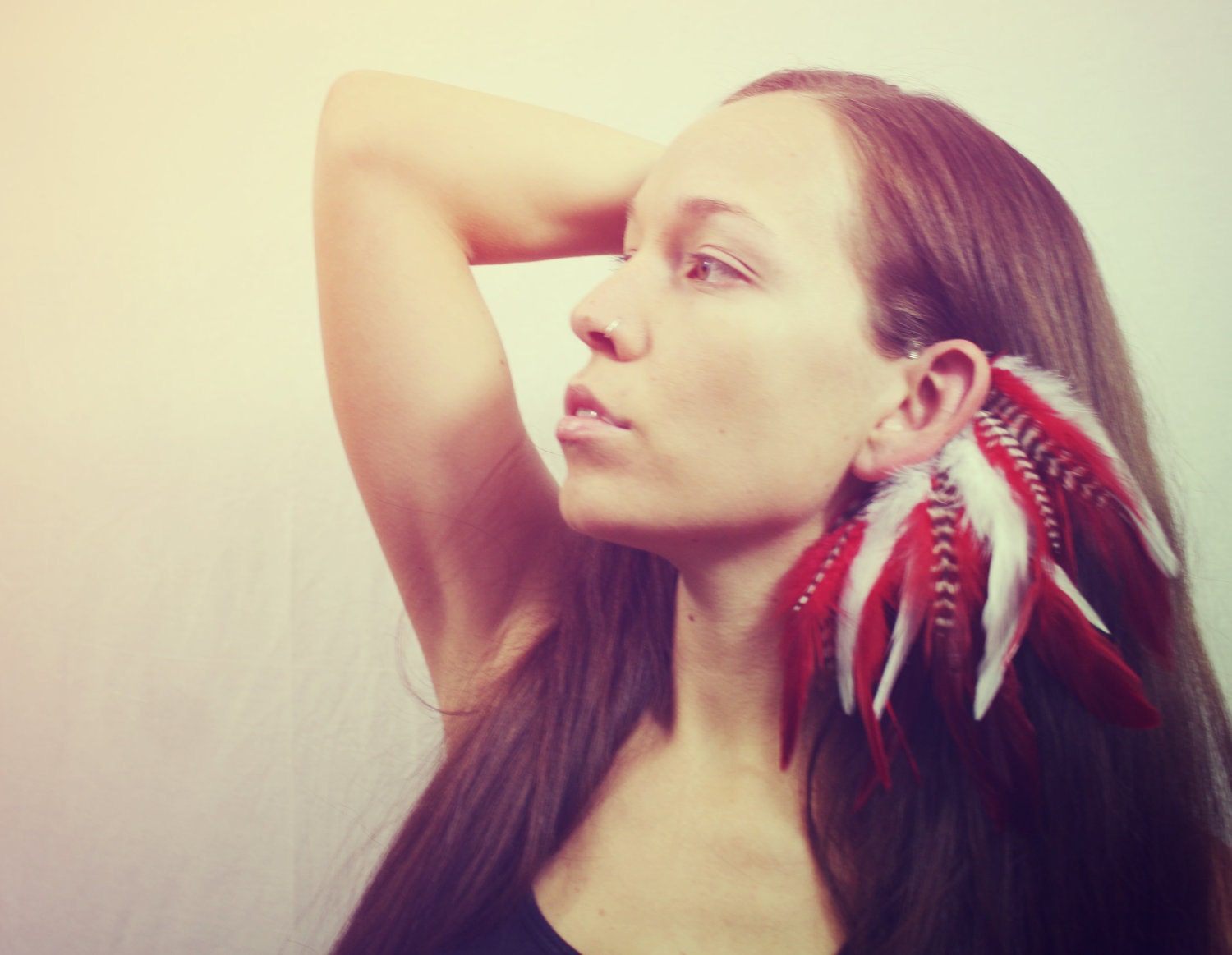 The Rising Phoenix, Handmade Feather Ear Cuff, Feather Earrings, Red, Sexy, Grizzly Feathers, Hippie, Bohemian, Tribal, Aztec