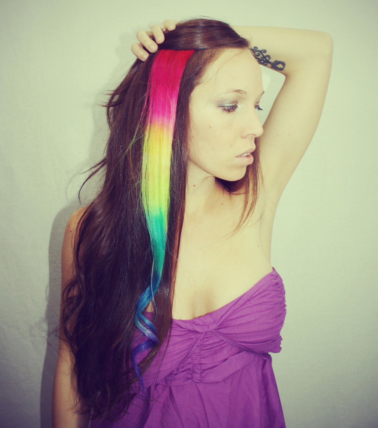 Rainbow Human Hair Extensions. Colored Hair Extension Clip, Hair Wefts, Clip in Hair, Tie Dye Hair Extensions, Dip Dyed Hair