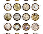 Clock Baroque  Rounds Circle Images glass pendant. Digital Collage Sheet Printable download. 809