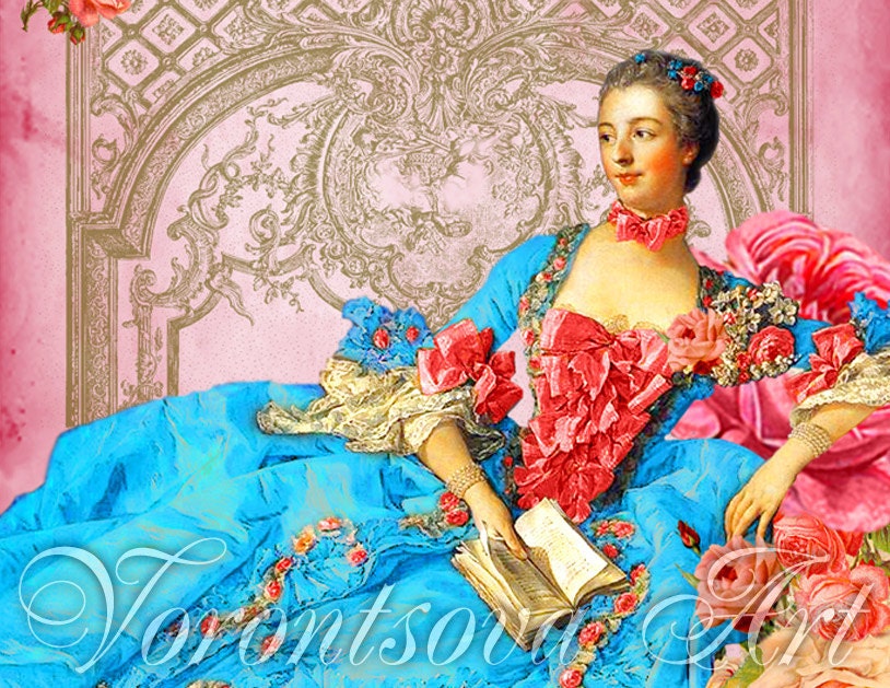Madame POMPADOUR Single Big Image. Digital Collage Sheet  for hang tag, gift tags. Printable download. Vintage french rococo.401