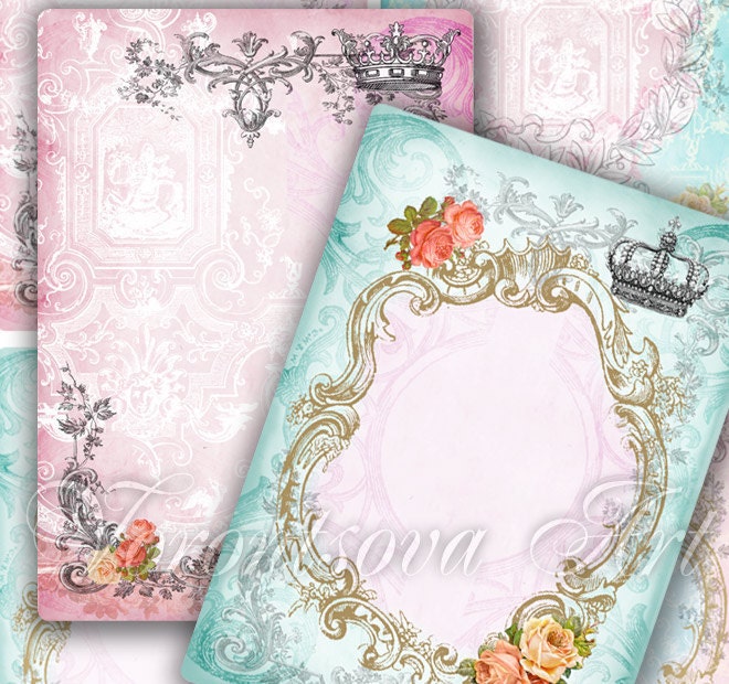 French Pastel baroque frames. Romantic flowers Gift Tags. Digital Collage Sheet. Printable Imade download. Vintage Paris tags.404