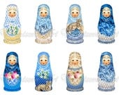 MATRYOSHKA dolls digital image - Babushka RUSSIAN Digital Collage Sheet. Printable download. 008