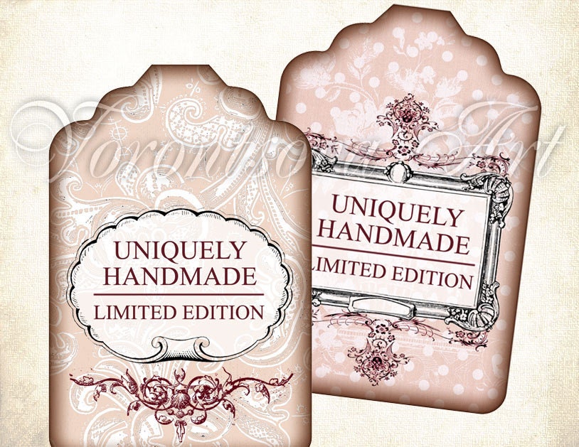 UNIQUELY HANDMADE Digital Collage Sheet. Printable download vintage gift tags. Digital image for hang tag, shop label 912