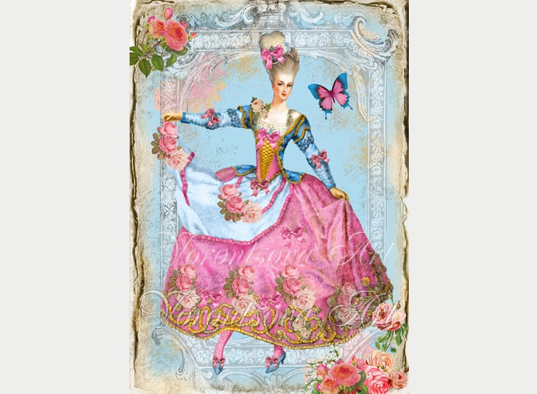 Marie Antoinette Trianon Shabby Chic. Digital Collage Sheet. Vintage French gift tags printable imade 003
