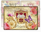 Princess Cinderella carriage Party Invitations. Postcard Digital Collage Sheet. 4448