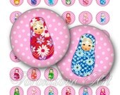 Matryoshka polka dot 1 inch Circle image Matrioshka Babushka Russian Dolls Digital Collage Sheet Printable download BottleCap 8236