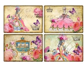 Princess Party Invitations. Digital Collage Sheet. 4440