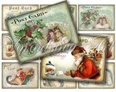 Santa Claus Merry Christmas Card. old postcard. Digital Collage Sheet. Printable Image Aceo download. Notecard, gift tag, background. ng03