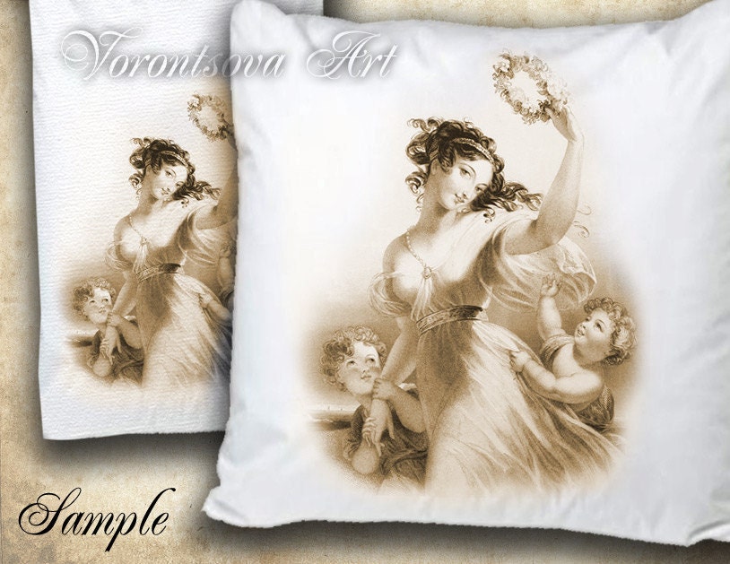 Victorian sepia Digital Image Transfer for PILLOWS, tea towels, appron, bags and more. Download and print 6061