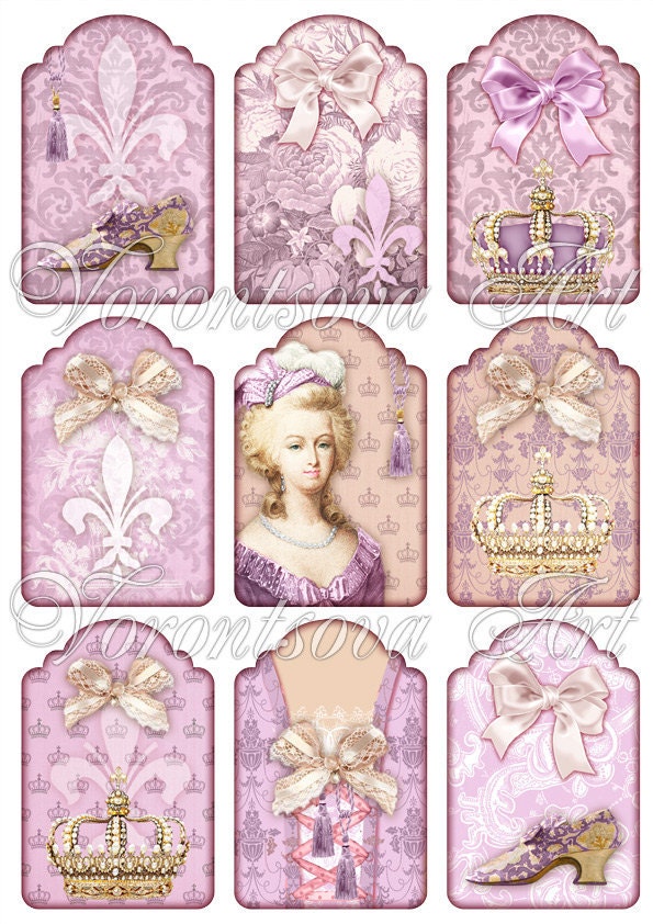 Antoinette Fashion tag, label. French digital collage sheet download. Printable Image ACEO. 910