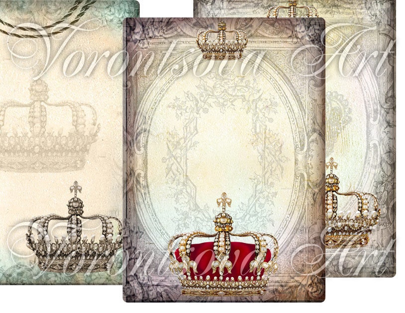 ROYAL Crown - Digital Collage Sheet - Printable download - gift tags - Greeting Cards - vintage ephemera - 410
