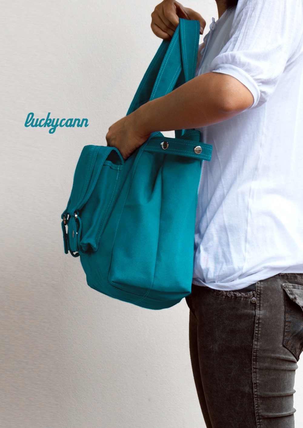 CARSON // Teal // 034 // Everyday Canvas Bag handmade // Luckycan // Holiday Sale // 10% off