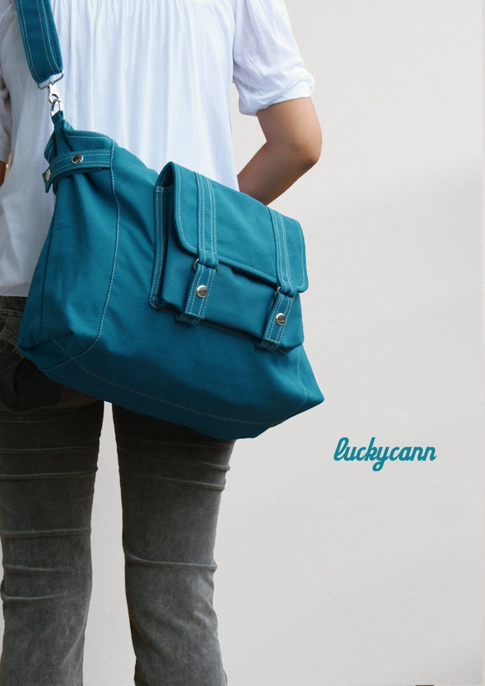 CARSON // Teal // 034 // Everyday Canvas Bag handmade // Luckycan // Holiday Sale // 10% off