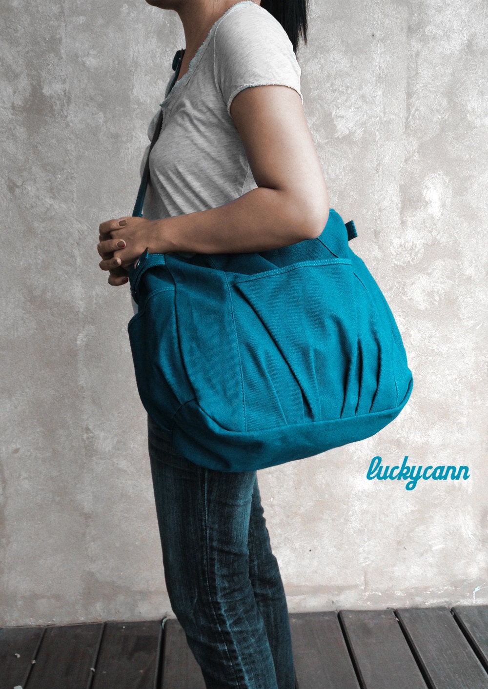 IRIS // Teal // 054 // Luckycann // Everyday Canvas Bag // Holiday Sale // 10% off