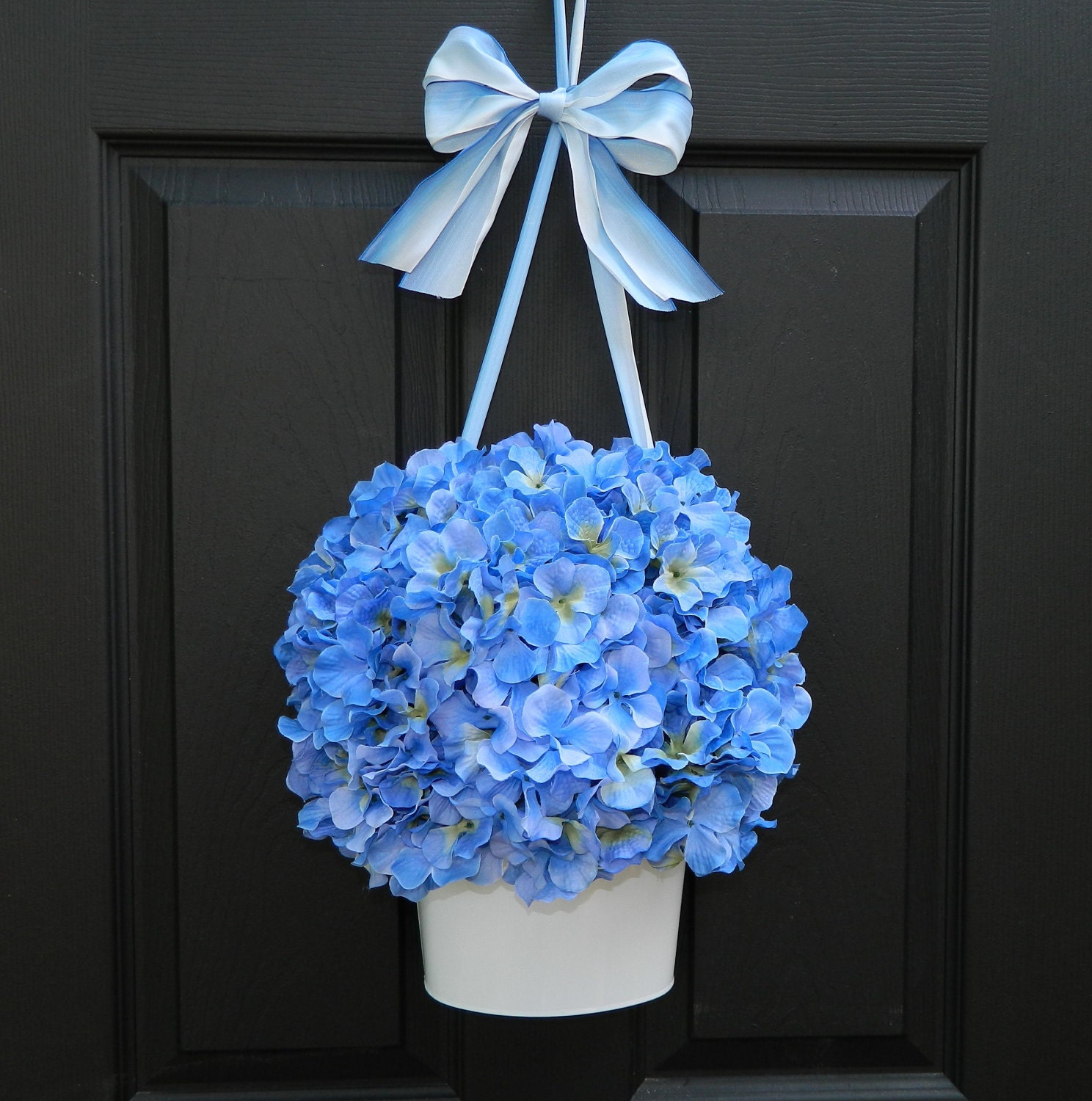 Hydrangea Wreath - Blue Wreath - Flower Pail - Wreath Alternative - Door Wreath