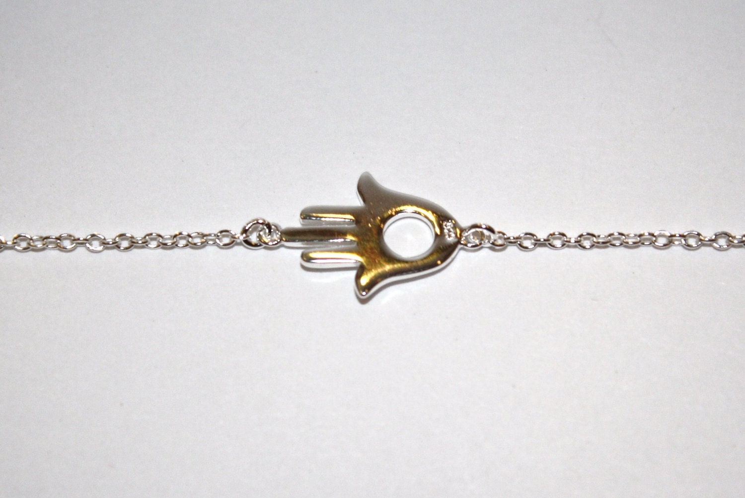 Tiny Sideways Hamsa Hand Bracelet Sterling Silver Celebrity Inspired