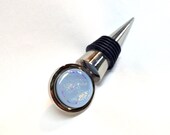 Wine Stopper Dichroic Fused Glass  Lavender Rainbow Glitter Stainless Steel 150