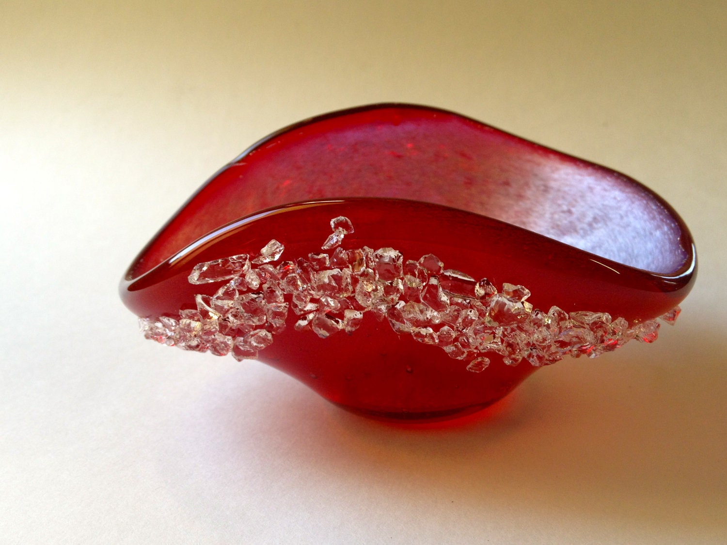 Dichroic Fused Glass Votive Candle Holder Ruby Slipper Red and Silver 292