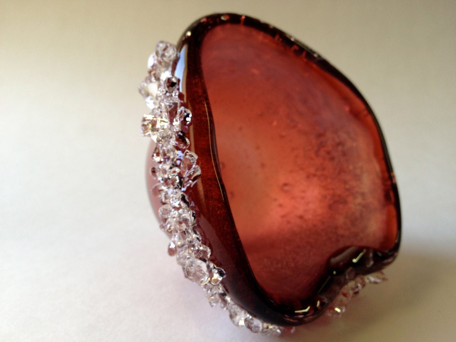 Fused  Dichroic Glass Candle Holder Coppery  Red  Tea Light  Candle Holder Crystals Small Dish 287