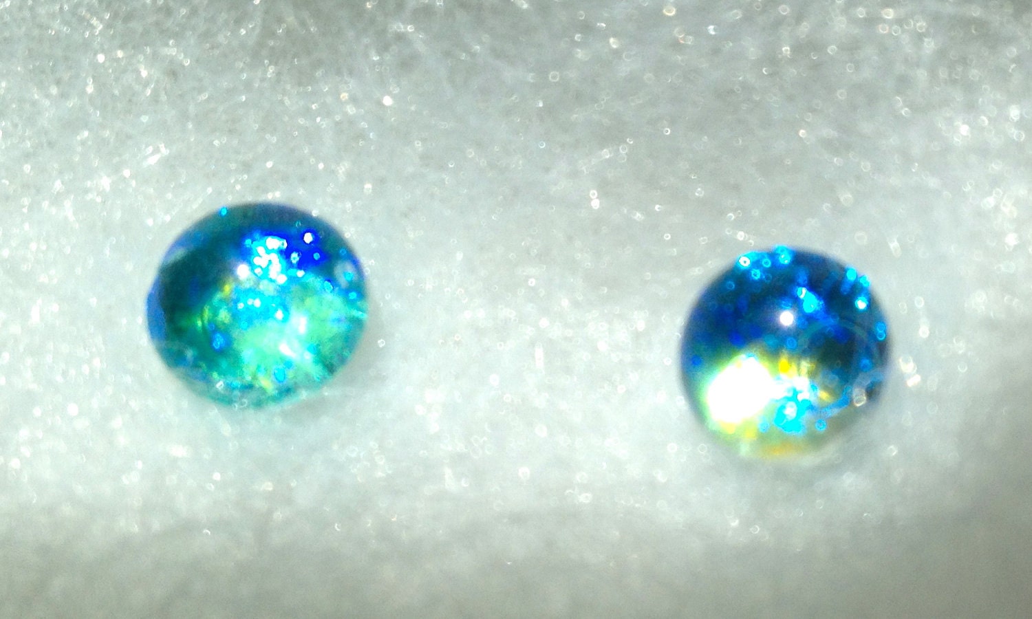 Tiny Little Fused Dichroic Glass Post Earrings Jewelry Aqua Green Blue 019