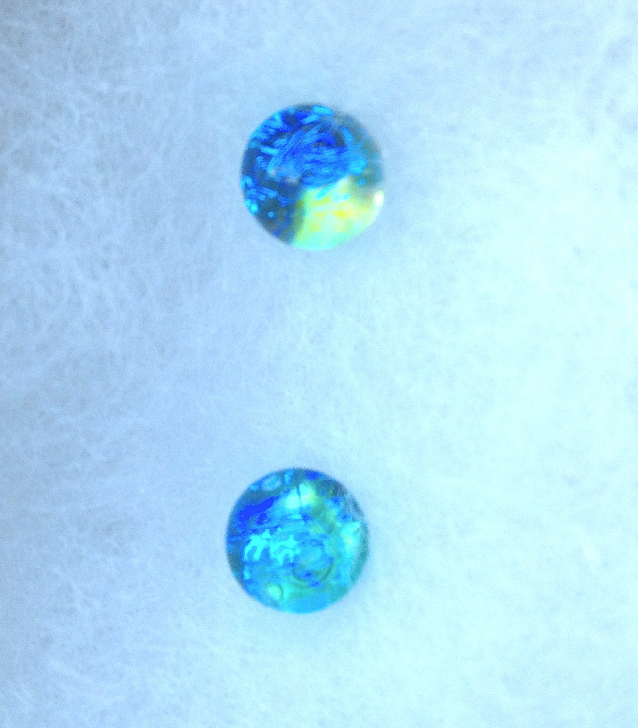 Tiny Little Fused Dichroic Glass Post Earrings Jewelry Aqua Green Blue 019