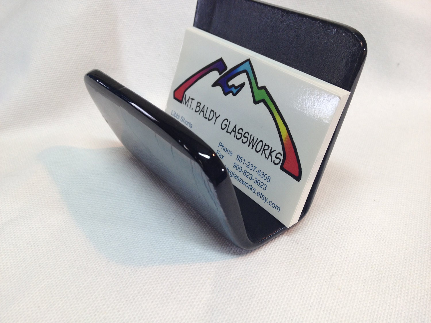 Fused Glass Business Card Holder New York Black on Black  339