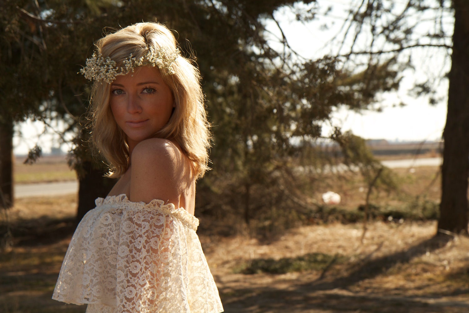 Off The Shoulder, Ivory, Vintage Wedding Dresses - Jordan