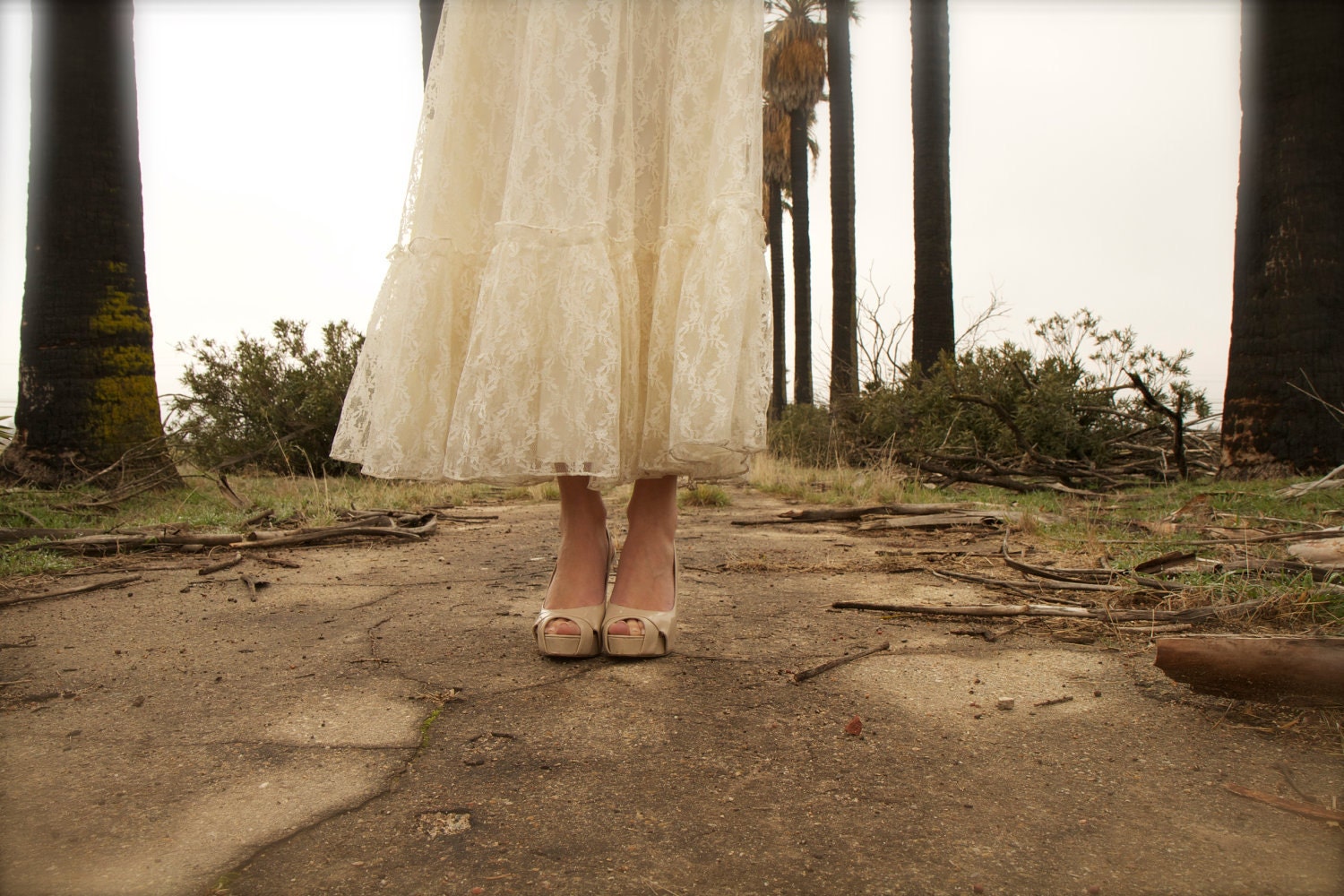 Vintage Wedding Gown Lace Ivory Ruffled 70s Bohemian Hippie Dress - Jude