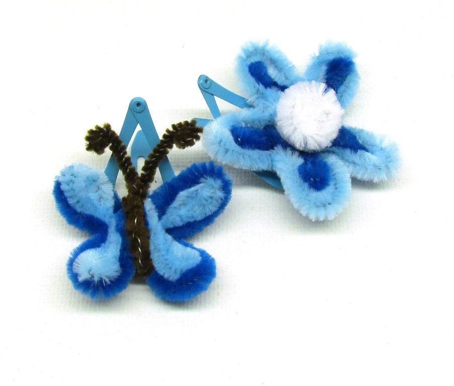 Butterfly Clip, Flower Clip, Snap Clips, Cute Blue, For Kids - CassyzCutiez