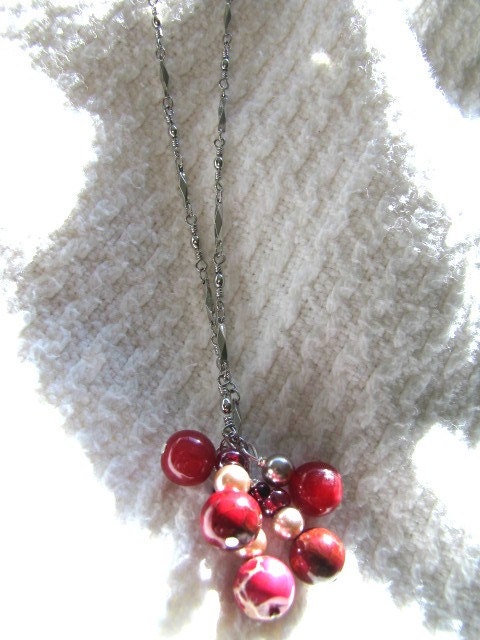 Misc. coral and red marble pendant on a silver chain necklace