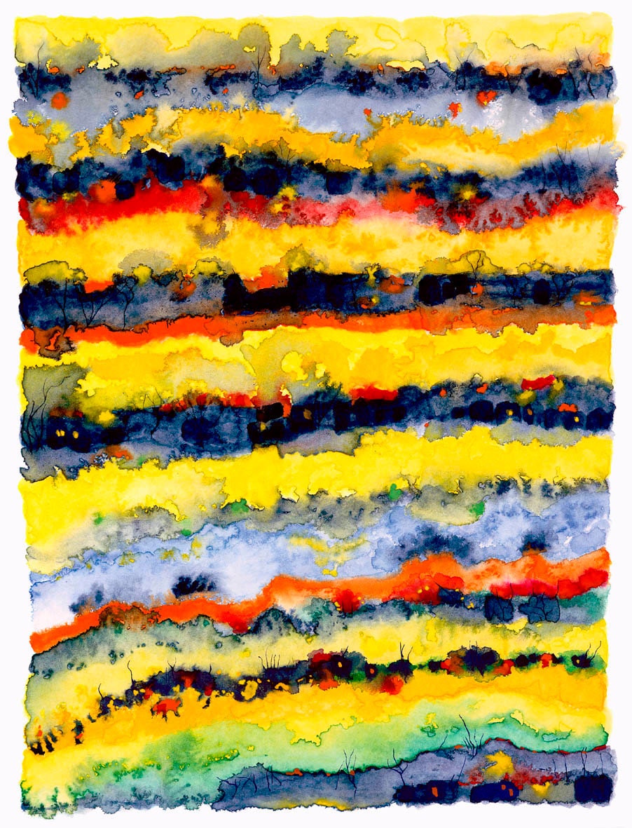 Abstract Delicate Colorful Print - Striped Landscape - 'Lands Above' Ltd Edition
