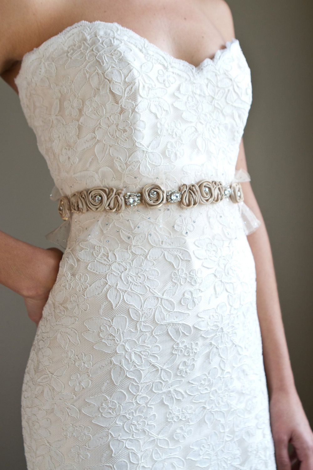 SALE Silk "Lena" Flower & Crystal Sash